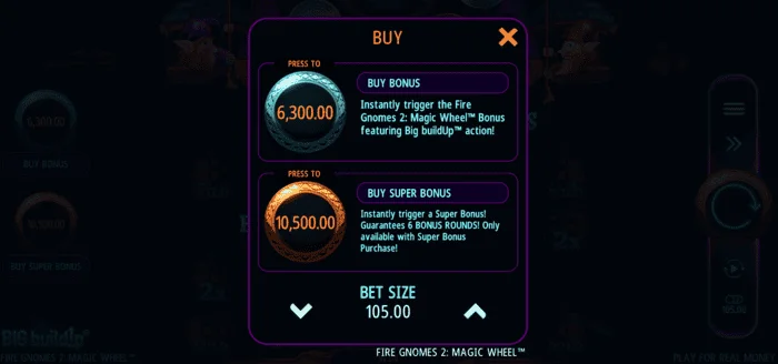 Fire Gnomes 2 Magic Wheel - menu de compra de bônus